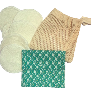 PACK DE 7 Lingettes démaquillantes, filet de lavage et pochette de rangement en coton biologique